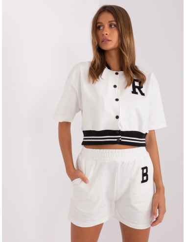 Ecru casual set with short baseball sweatshirt 