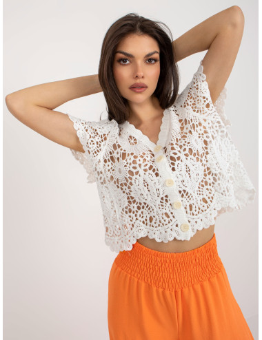 White cardigan openwork blouse with short sleeves 