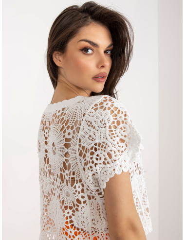 White cardigan openwork blouse with short sleeves 