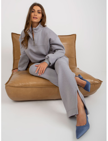Gray sweatshirt basic set with wide trousers 