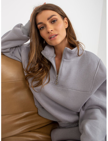 Gray sweatshirt basic set with wide trousers 