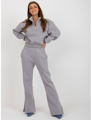 Gray sweatshirt basic set with wide trousers 