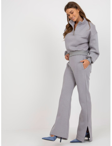 Gray sweatshirt basic set with wide trousers 