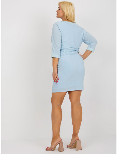 Light Blue Plus Size Mini Dress With V Neck 