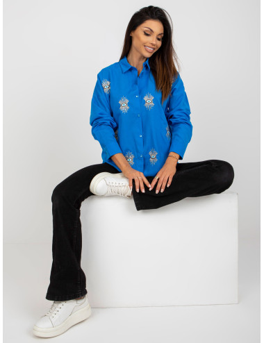 Blue oversize shirt with applique and embroidery  
