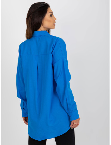 Blue oversize shirt with applique and embroidery  