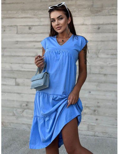 Mayflies Blue Cotton Ruffle Women Dress 