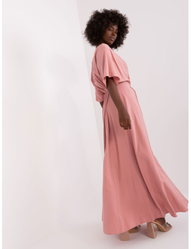 Dirty pink long dress with tie ZALUNA 