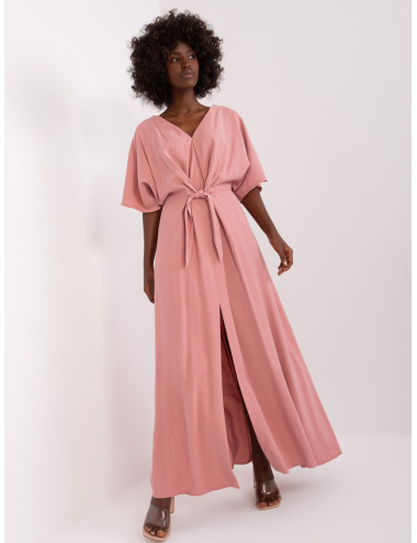 Dirty pink long dress with tie ZALUNA 