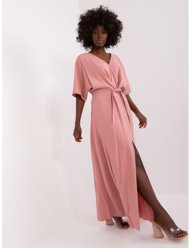 Dirty pink long dress with tie ZALUNA 