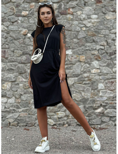 MAYFLIES Black Cotton Short Sleeve Casual Dress 
