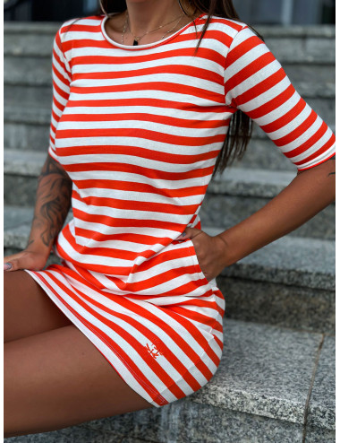 White and orange casual dress with pockets MAYFLIES 