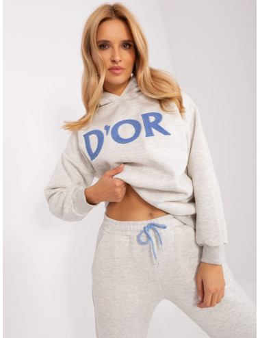 Light grey melange sweatshirt set with hoodie 