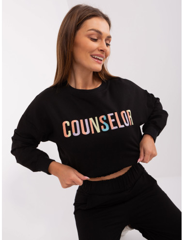 Black cotton set with sweatshirt with colorful lettering 