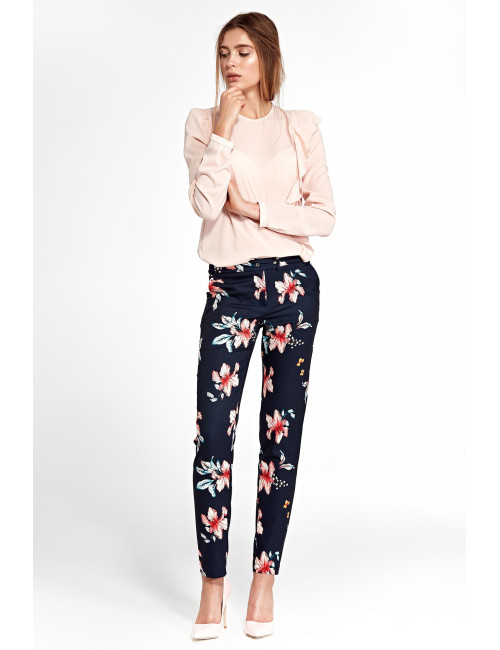 Pantalon fleuri élégant avec jambes légèrement fuselées 