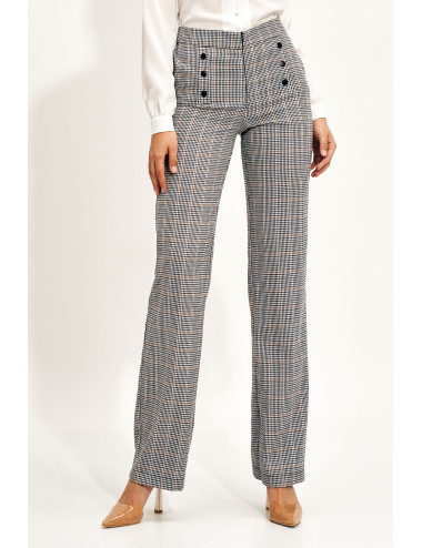 Pantalon large à carreaux taille haute 