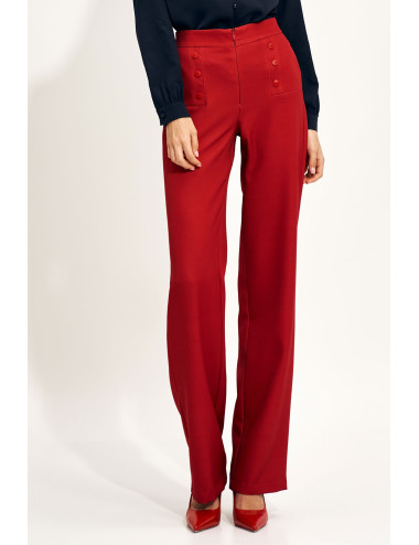 Pantalon large taille haute rouge 